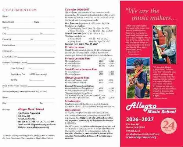 2026-2027 Registration Form for Allegro Music School